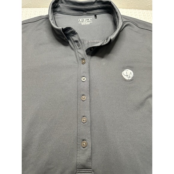OGIO Men's Dark Grey 3/4 Sleeve Performance Golf Polo Shirt Button Collar-Size M - Picture 8 of 16